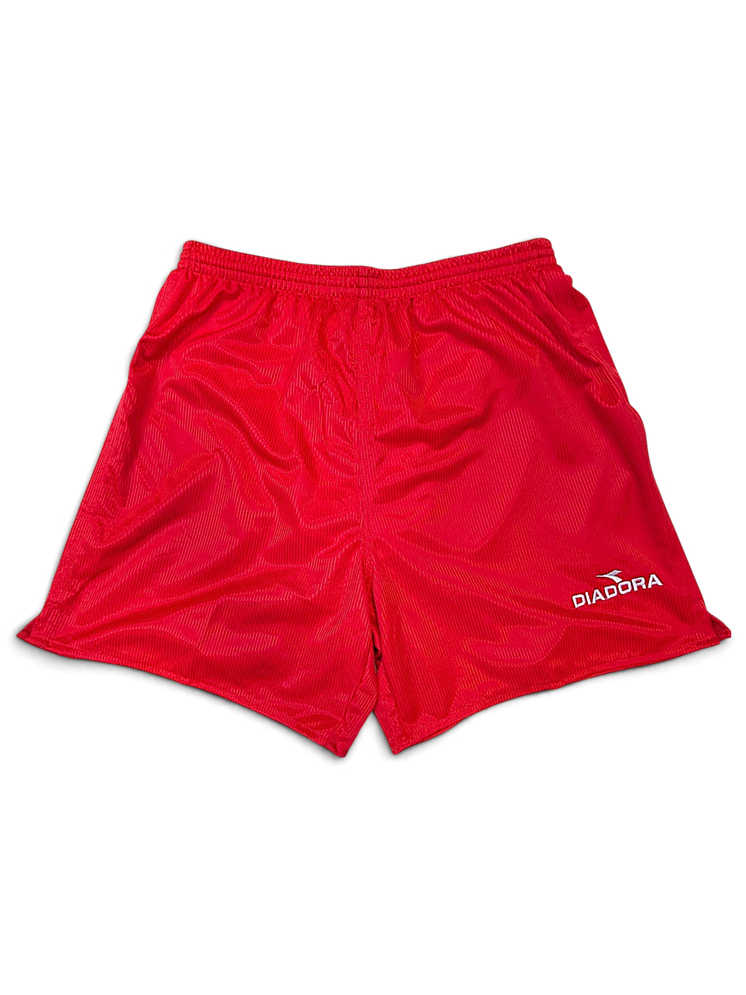 JAKE & IPI deadstock 1990s Diadora Real red football shorts, front view