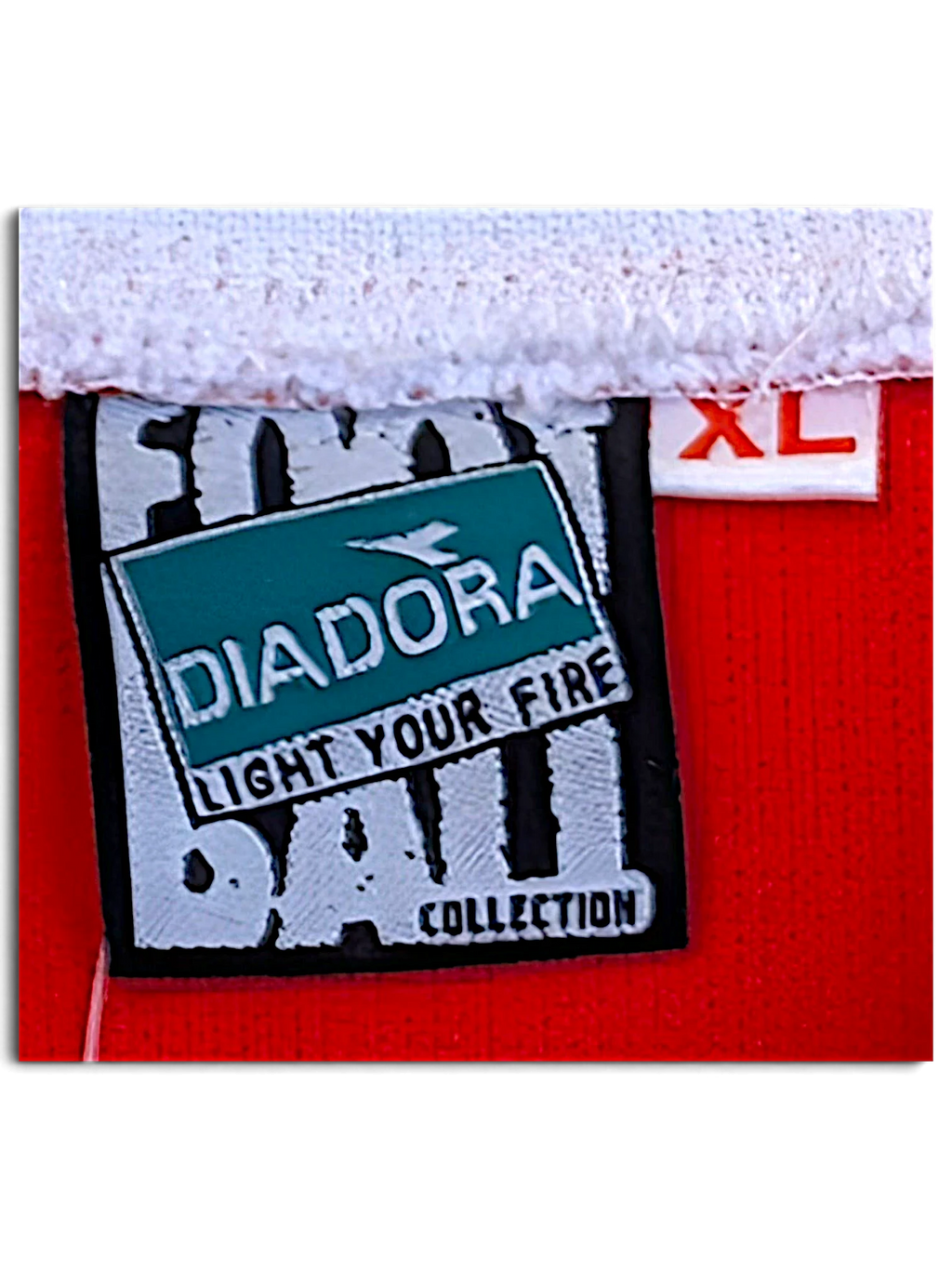 JAKE & IPI Diadora Light Your Fire Football Collection neck label, model Roma, size XL