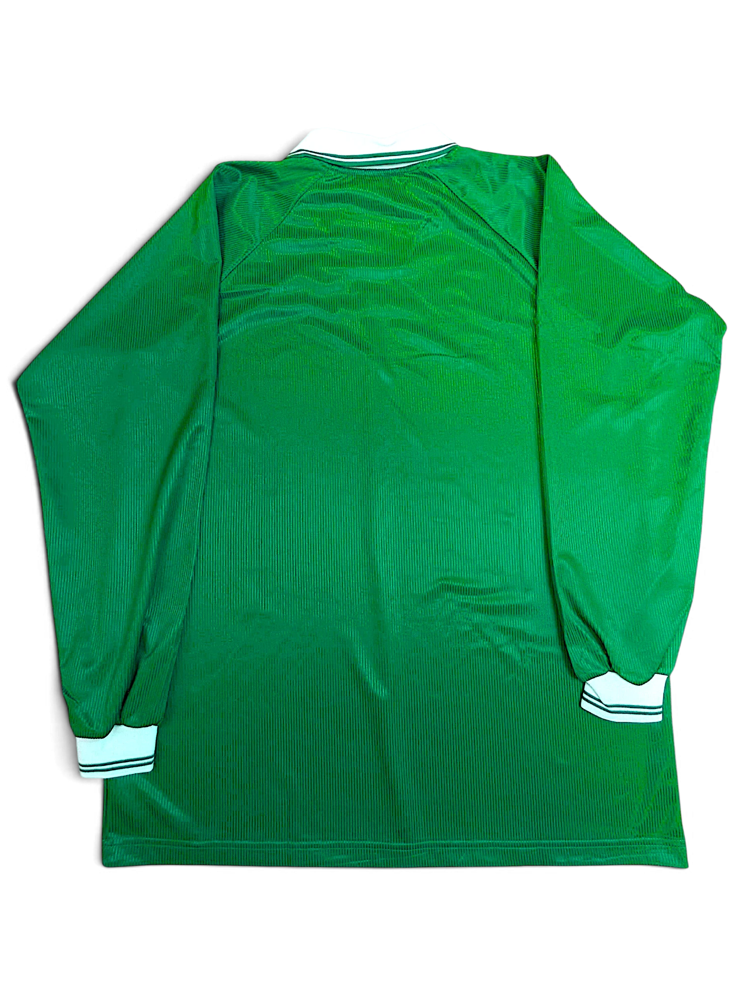 JAKE & IPI deadstock Diadora Roma green long-sleeve football shirt with tonal stripe texture, back view