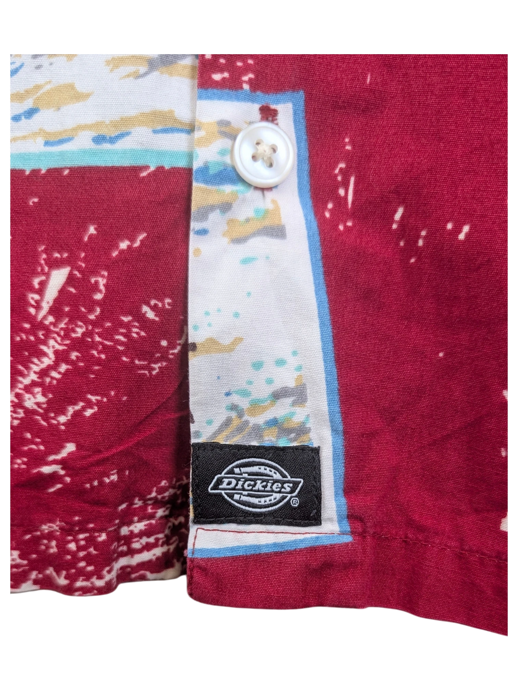 JAKE & IPI Dickies Hawaiian shirt in burgundy with a white and blue tropical print and branded woven label
