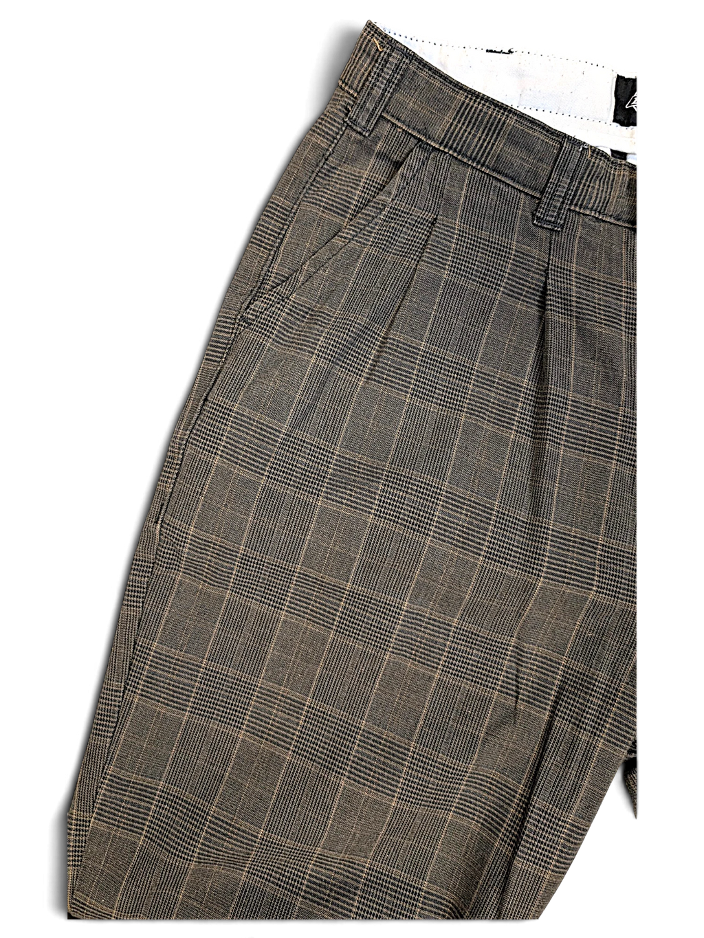 JAKE & IPI Dickies grey plaid pleated trousers with a relaxed fit and front pleat detail.