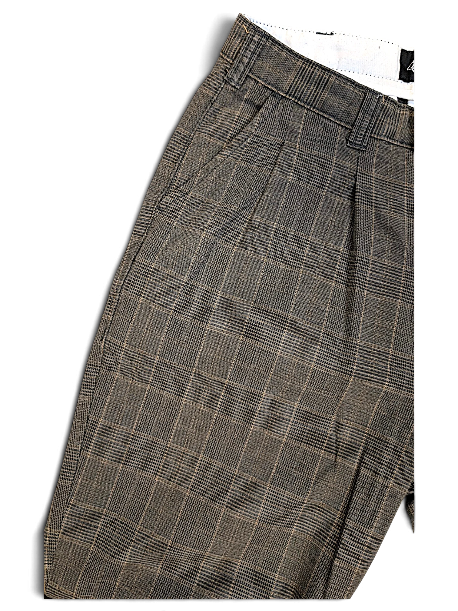 JAKE & IPI Dickies grey plaid pleated trousers with a relaxed fit and front pleat detail.