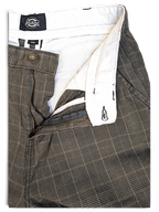 JAKE & IPI pre-owned Dickies grey plaid pleated trousers with a metal button fly and internal brand label