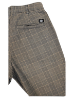 JAKE & IPI Dickies grey plaid pleated trousers featuring a back pocket with the iconic Dickies logo patch