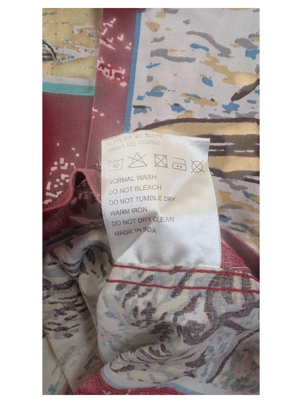 JAKE & IPI Dickies Hawaiian shirt care label with washing instructions and Made in India origin