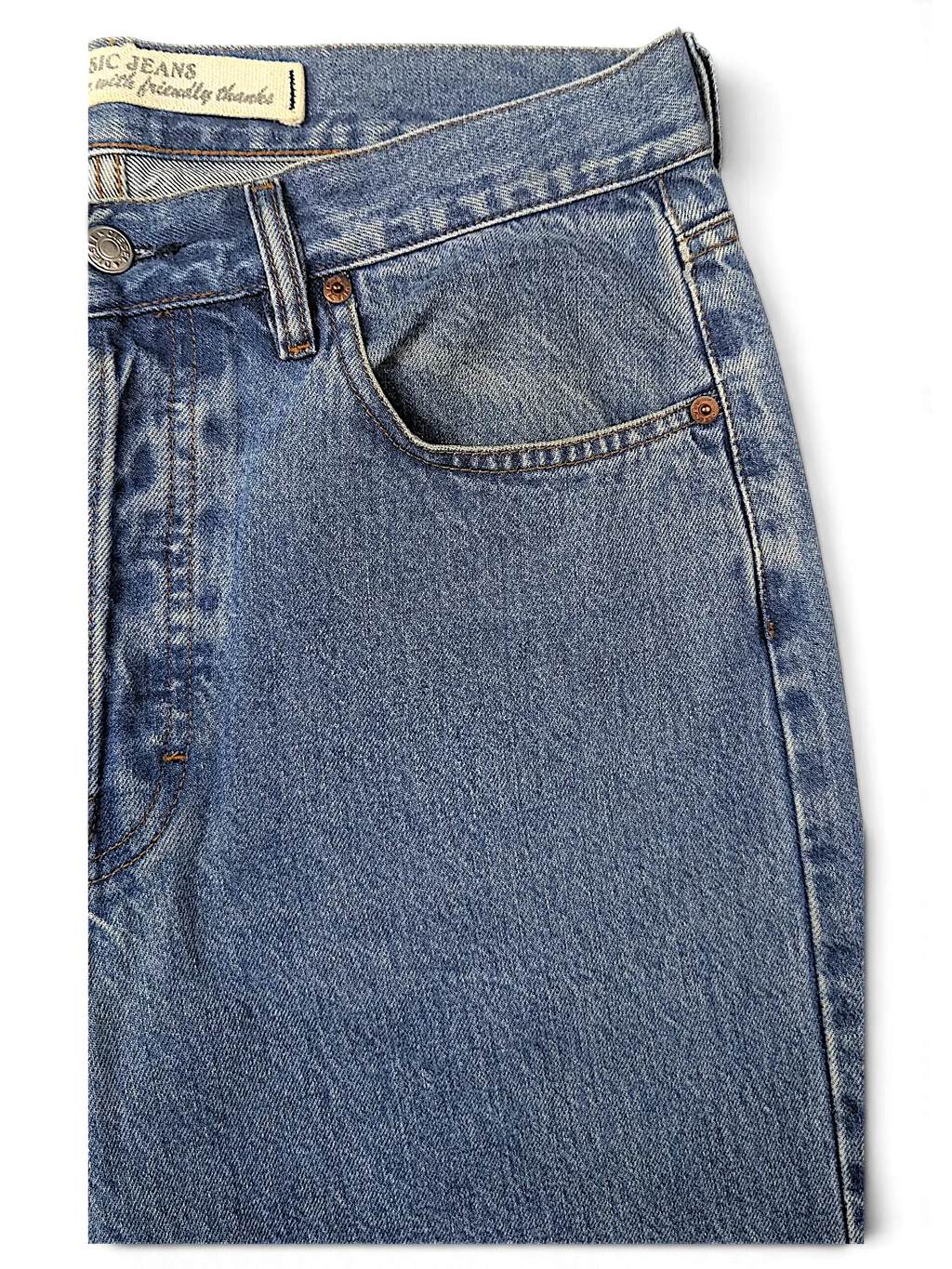 JAKE & IPI Diesel Basic blue denim jeans featuring a classic five-pocket construction and button fly detail.