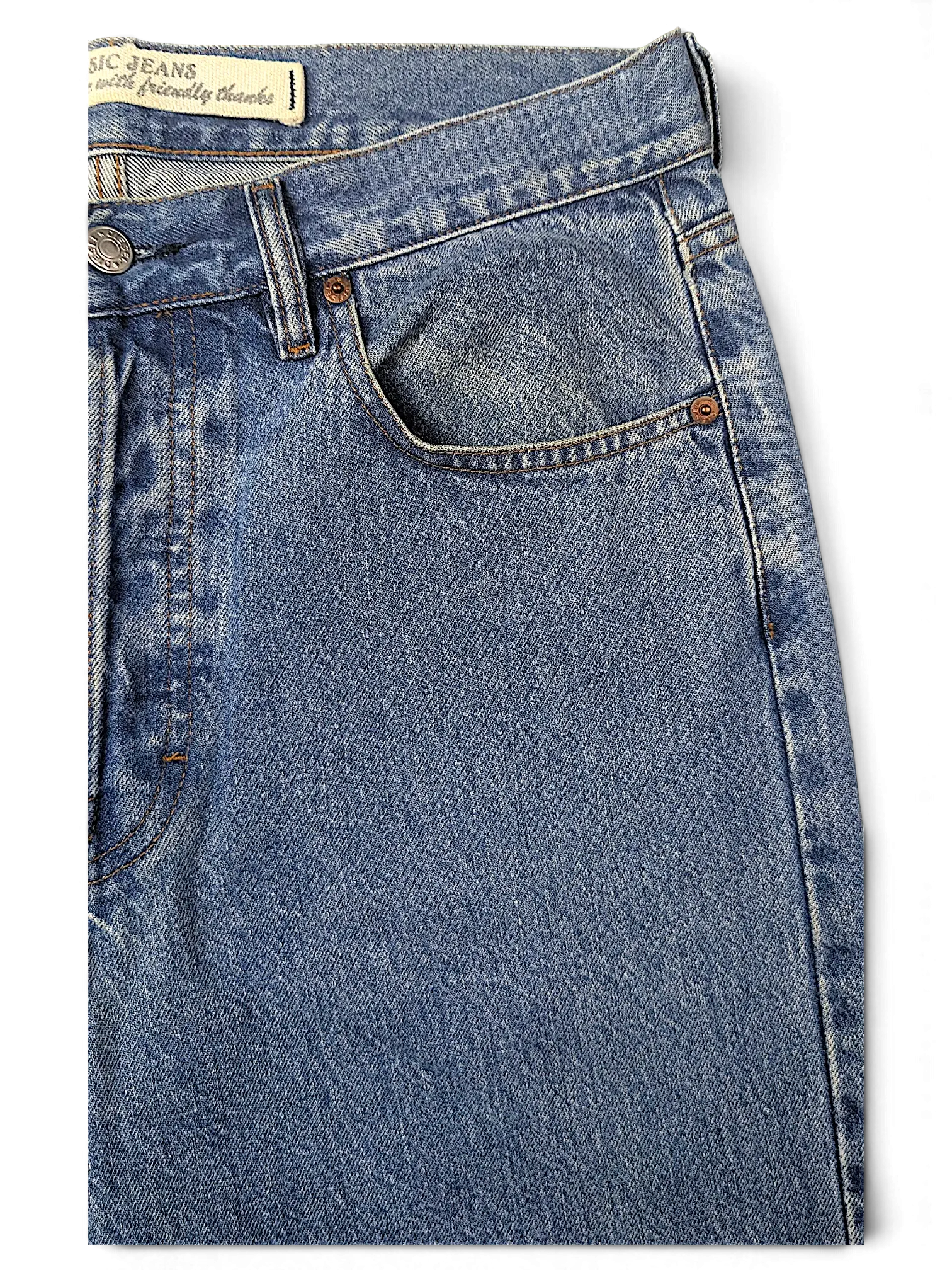 JAKE & IPI Diesel Basic blue denim jeans featuring a classic five-pocket construction and button fly detail.