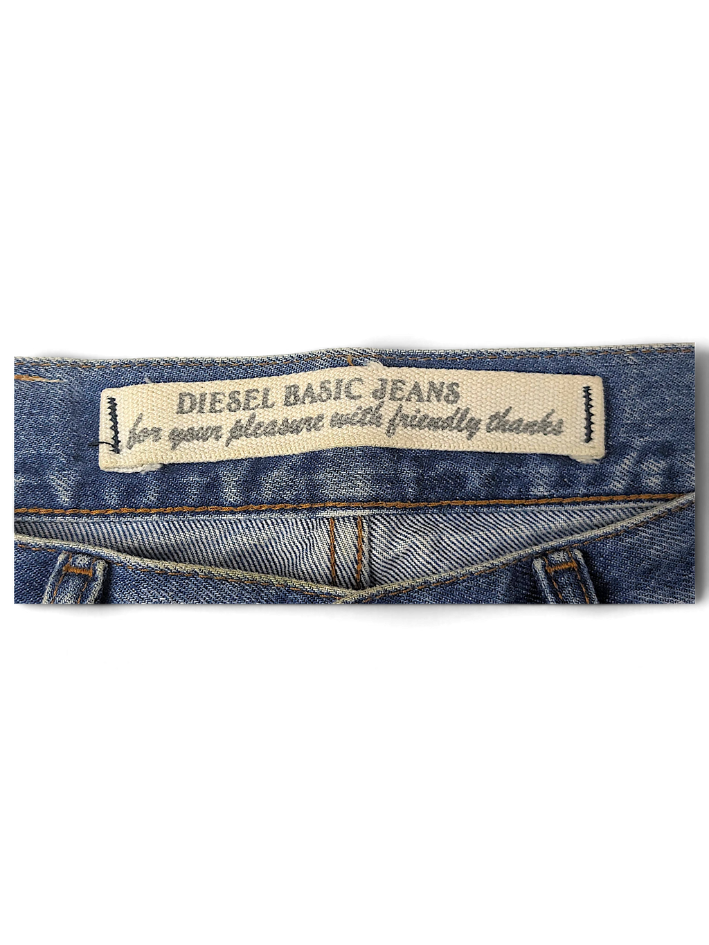 JAKE & IPI Diesel Basic Jeans featuring a branded interior waist label on classic blue denim fabric.
