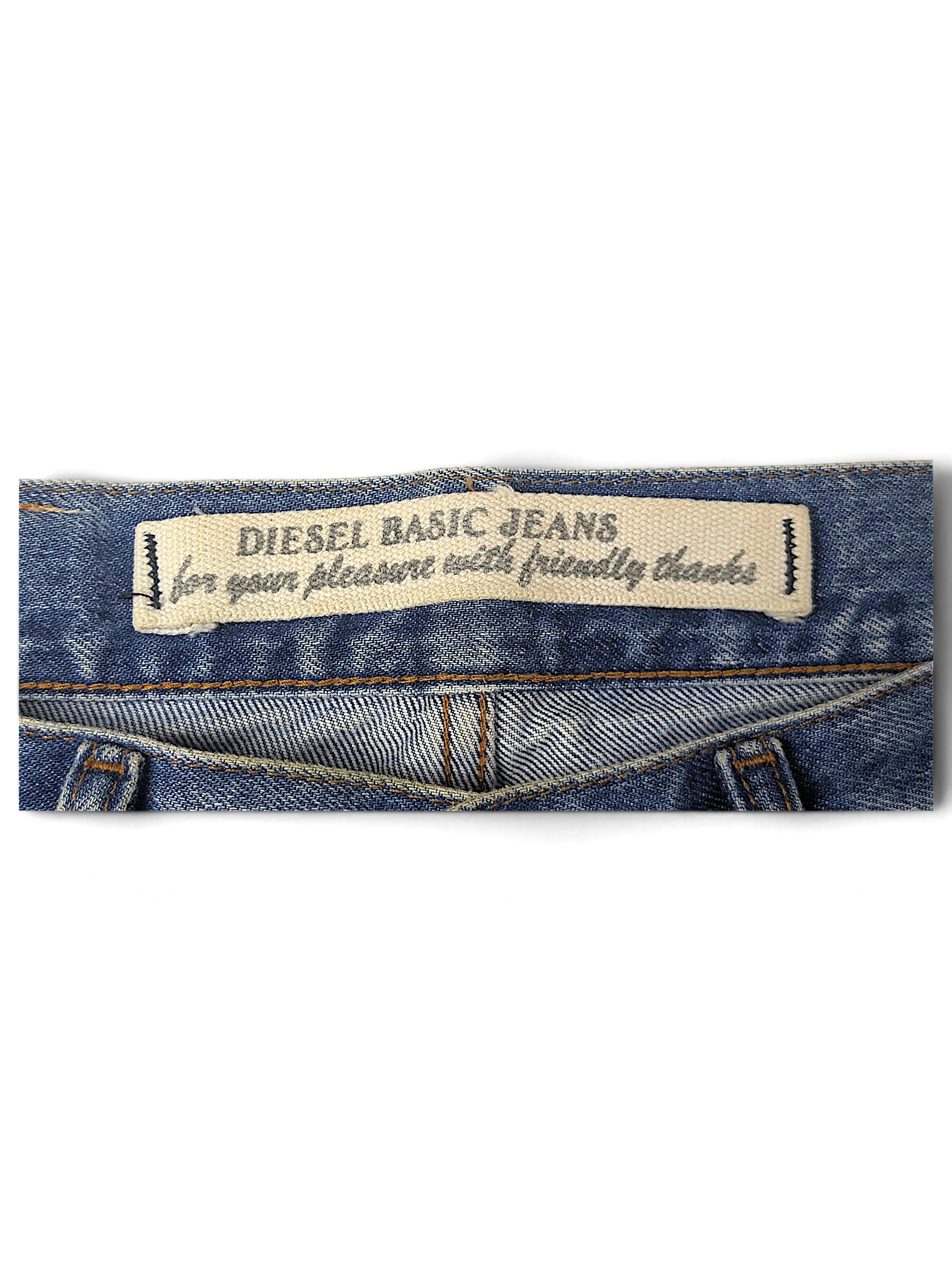 JAKE & IPI Diesel Basic Jeans featuring a branded interior waist label on classic blue denim fabric.
