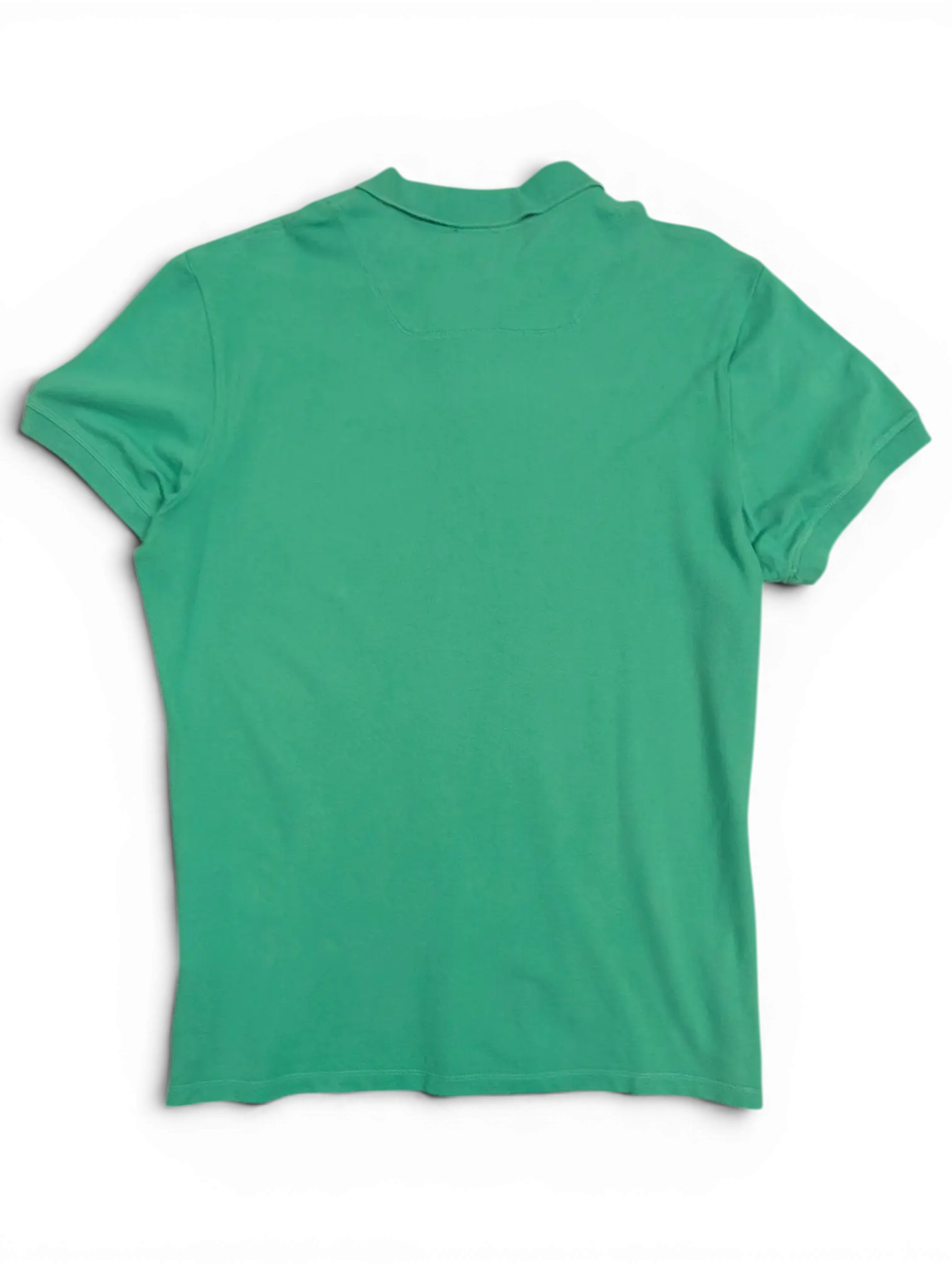 Back view of a pre-owned JAKE & IPI green Diesel short-sleeve polo shirt against a black background.