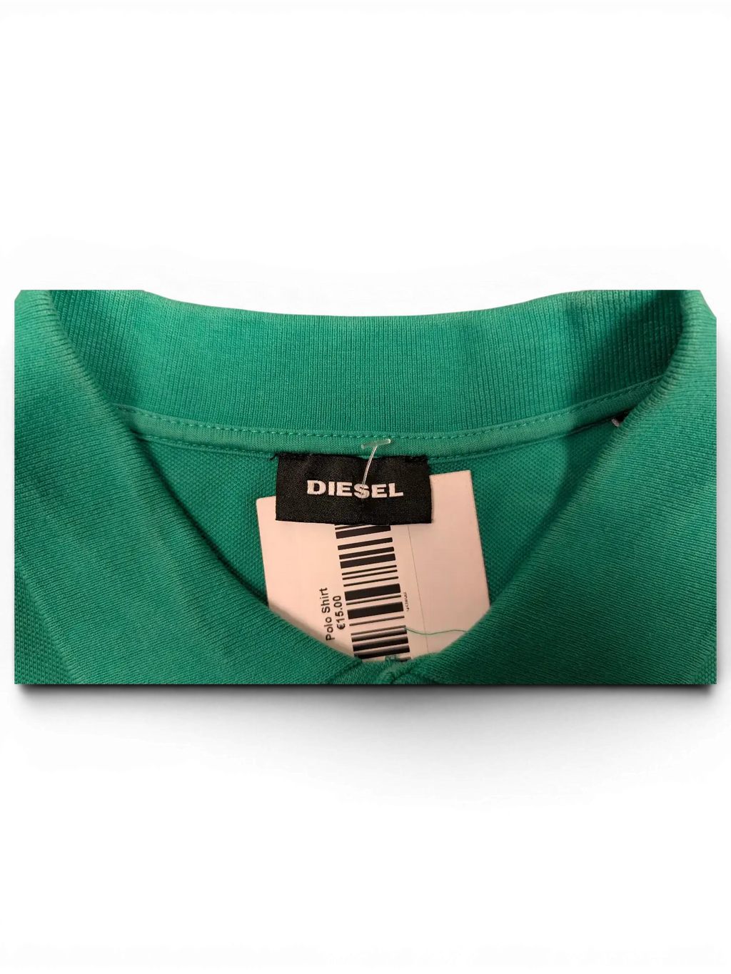 JAKE & IPI pre-owned green Diesel polo shirt with brand label and price tag attached to the collar