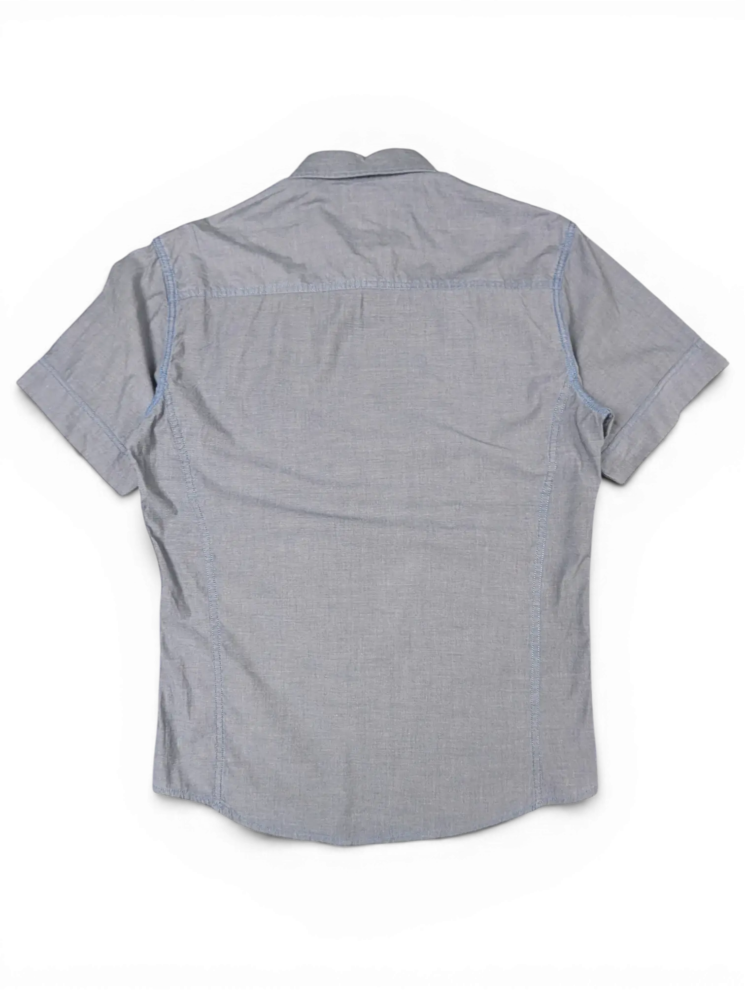Back view of a JAKE & IPI pre-owned Diesel charcoal grey short sleeve button-front shirt with visible stitching.