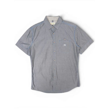 JAKE & IPI pre-owned Diesel charcoal grey short sleeve button-front shirt with chest pocket and checked inner collar