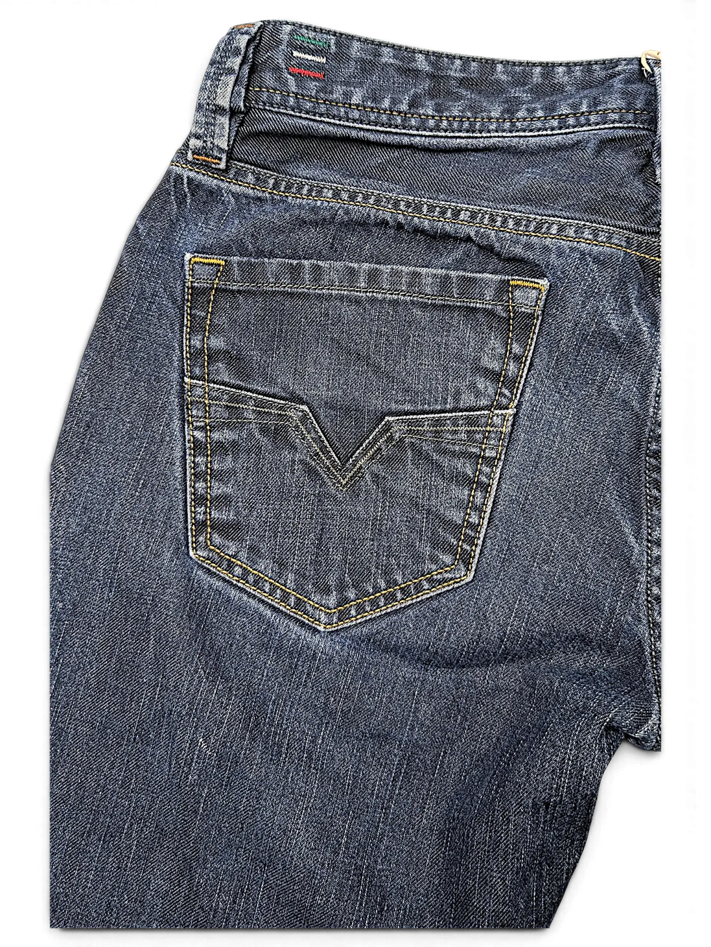 JAKE & IPI Diesel Larkee dark wash denim jeans featuring a classic five-pocket design and signature back pocket detail.