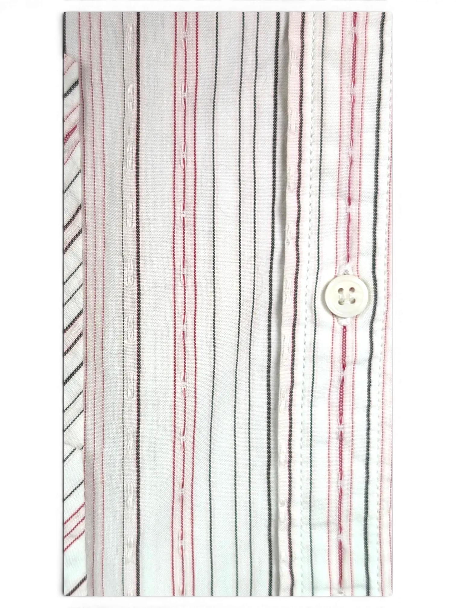 JAKE & IPI vintage Diesel short sleeve utility shirt featuring white, grey, and pink fine vertical stripes.