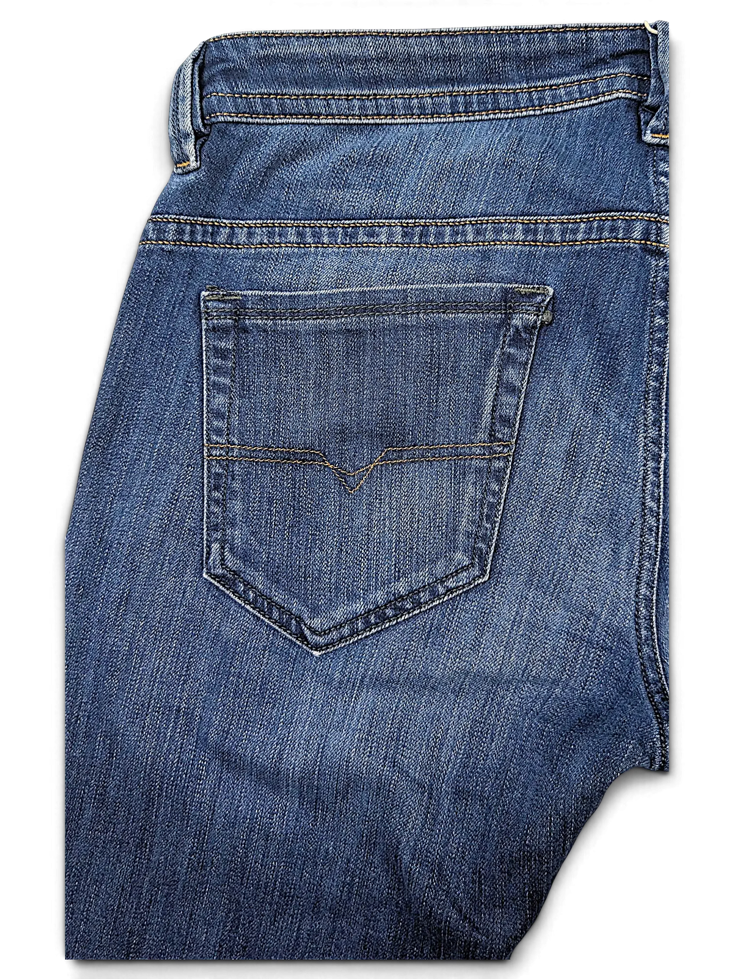 JAKE & IPI Diesel Thavar blue denim jeans featuring a classic five-pocket construction and contrast stitching.