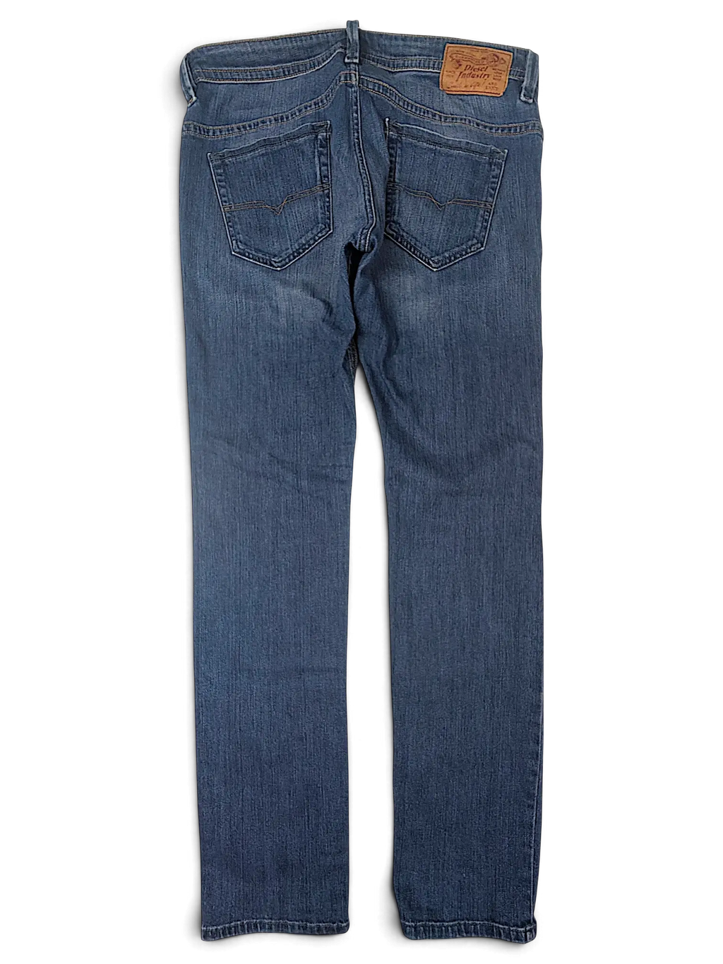 JAKE & IPI Diesel Thavar blue denim jeans featuring a classic five-pocket design and leather back patch.