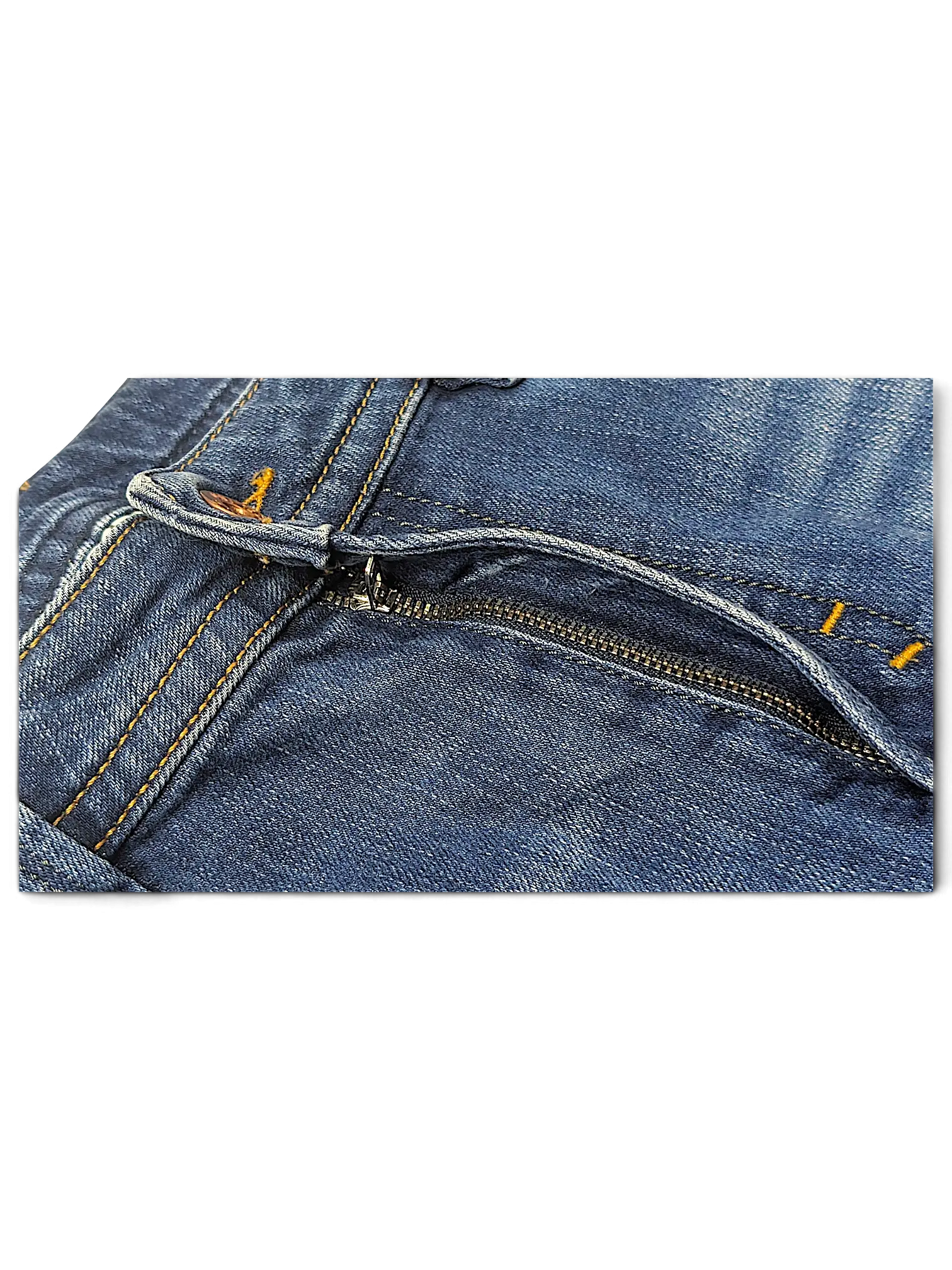 JAKE & IPI Diesel Thavar blue denim jeans featuring a metal zipper fly and contrast orange stitching detail.
