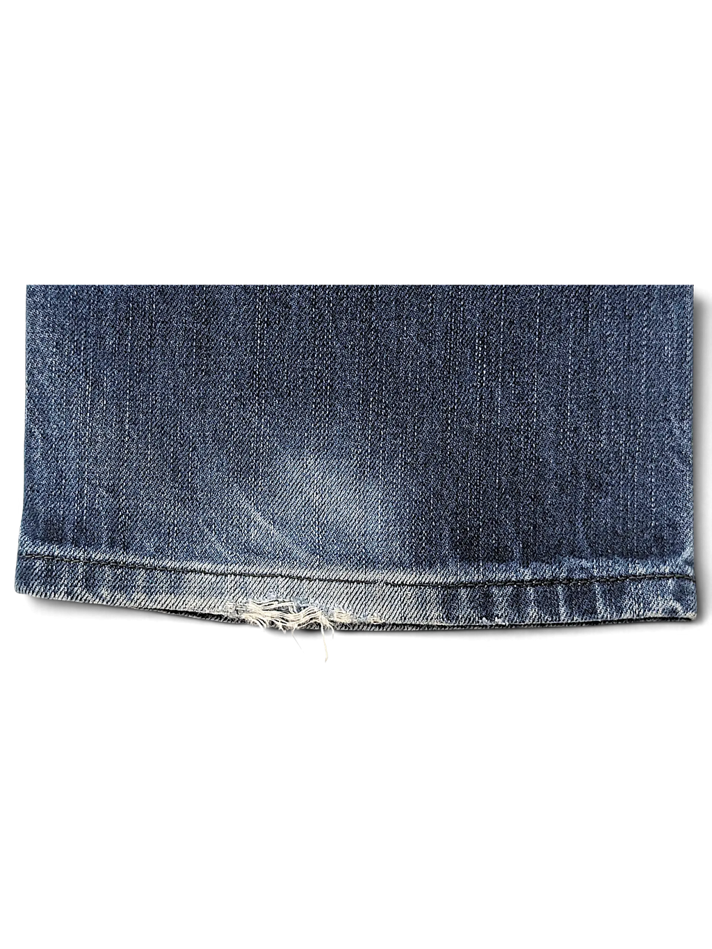 JAKE & IPI Diesel Vikerback jeans hem detail showing blue denim fabric with light distressing and frayed edges