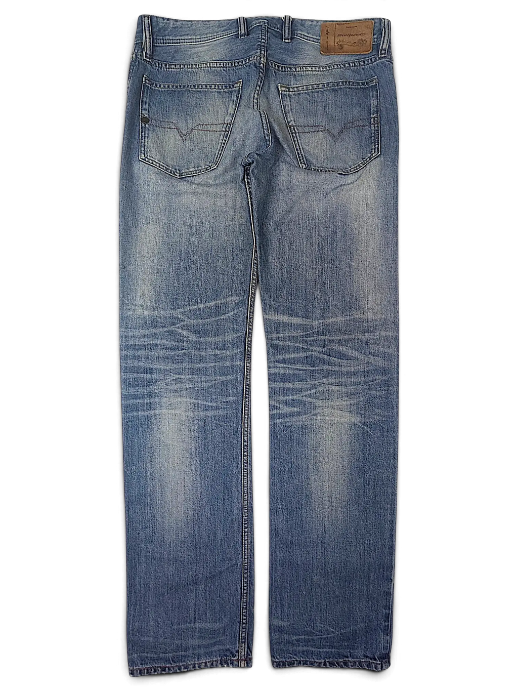JAKE & IPI Diesel Waykee blue denim jeans featuring a classic five-pocket design and faded whiskering detail.