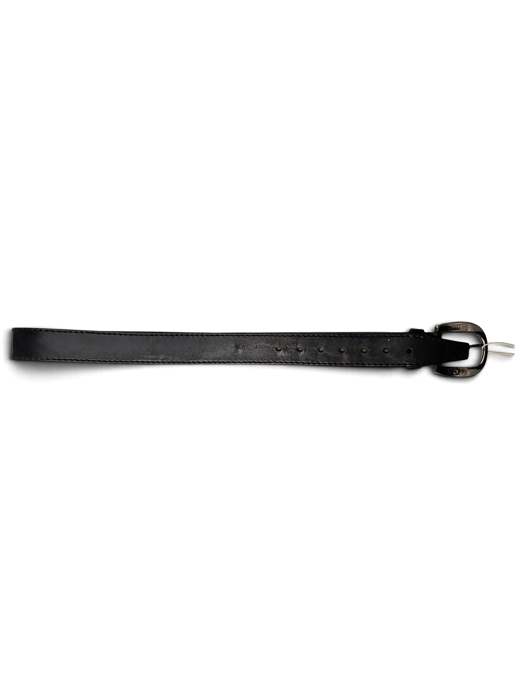 JAKE & IPI distressed black leather belt with a silver-tone metal buckle, handcrafted in Italy.