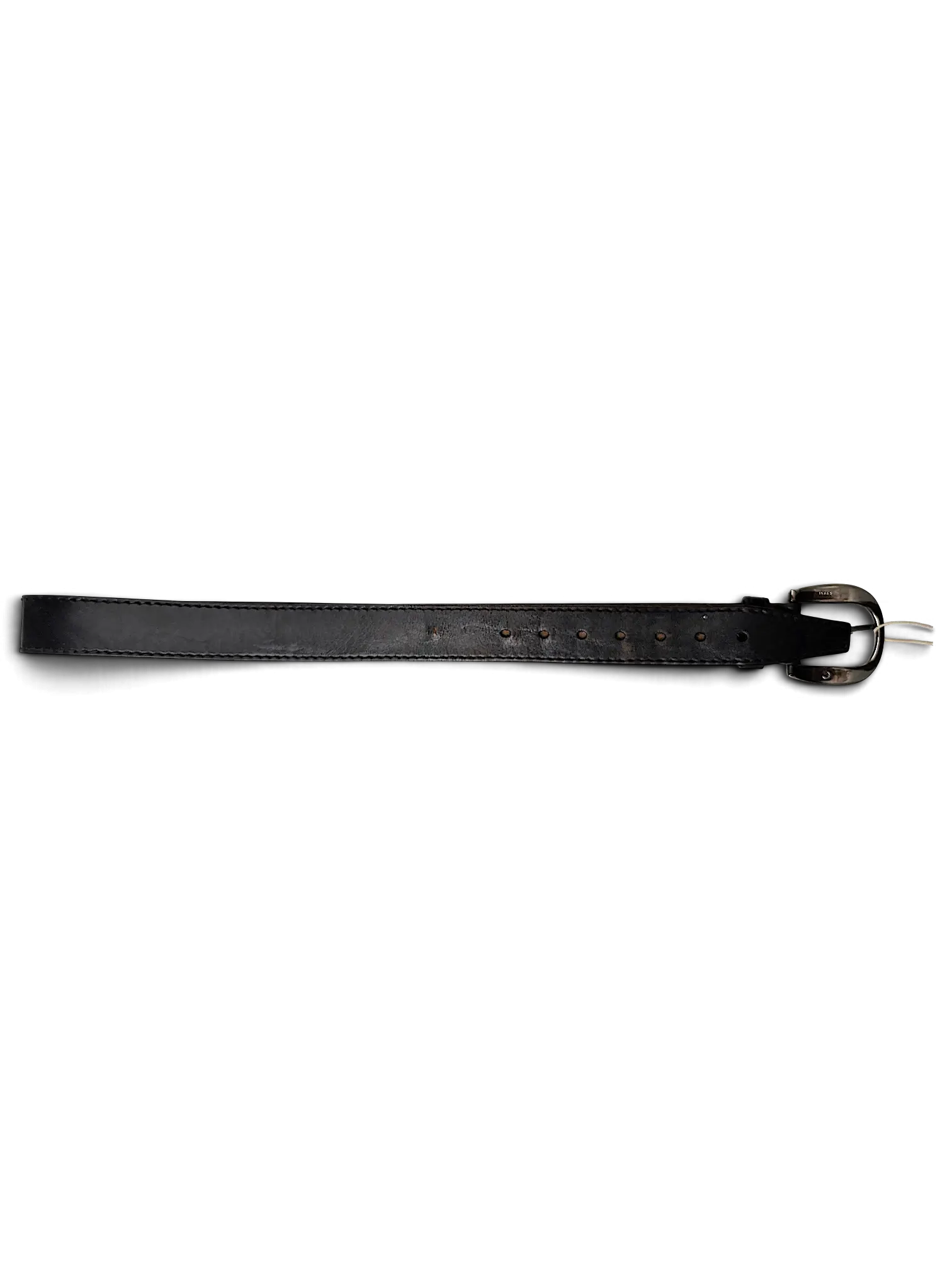 JAKE & IPI distressed black leather belt with a silver-tone metal buckle, handcrafted in Italy.