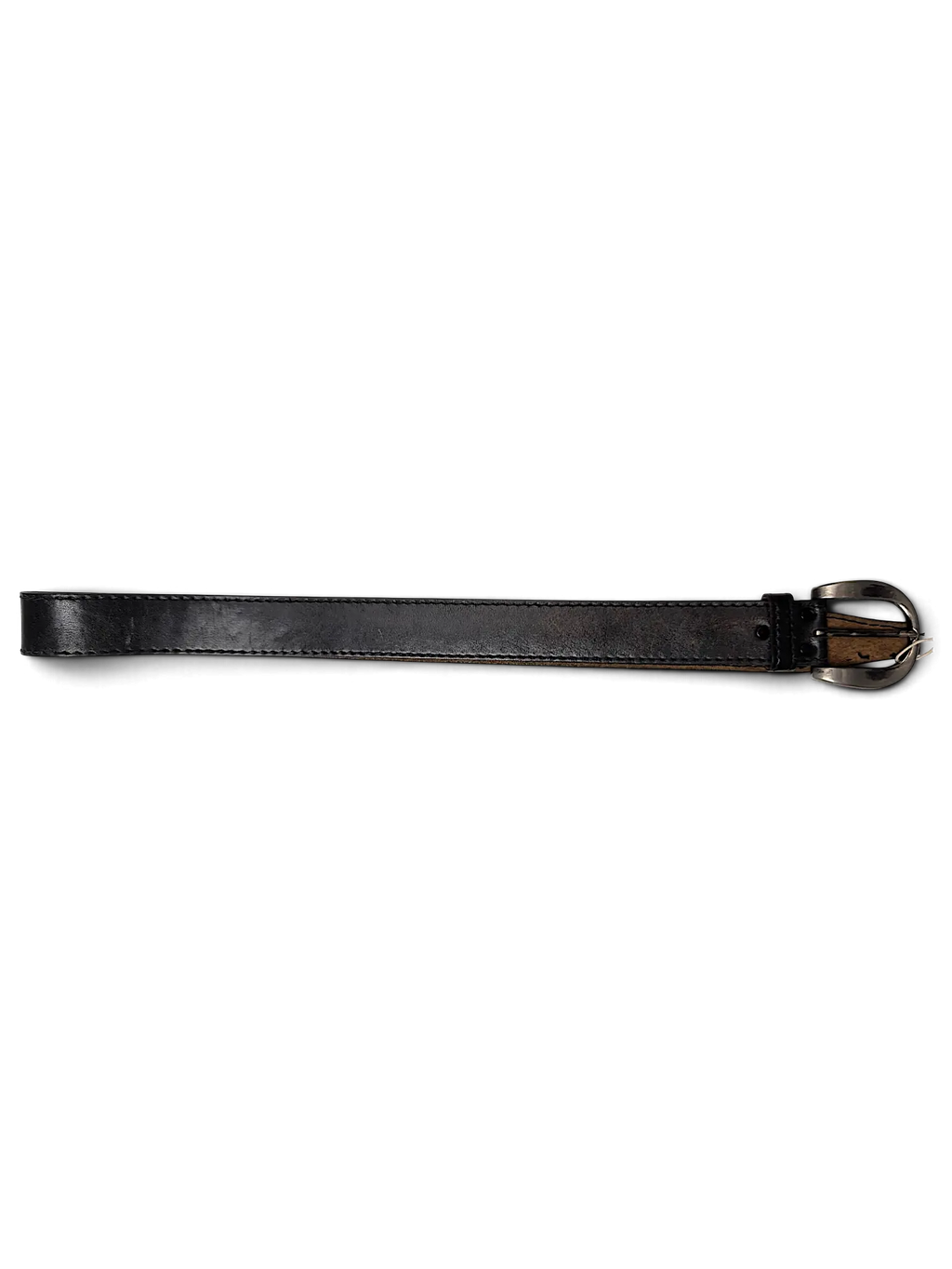 JAKE & IPI black distressed leather belt with a silver-tone buckle, handcrafted in Italy.