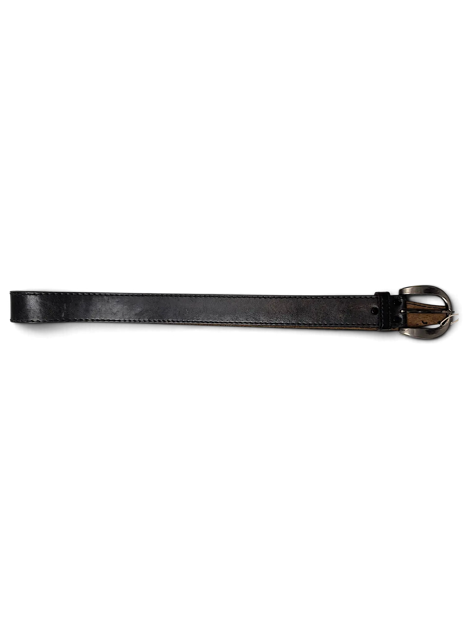 JAKE & IPI black distressed leather belt with a silver-tone buckle, handcrafted in Italy.