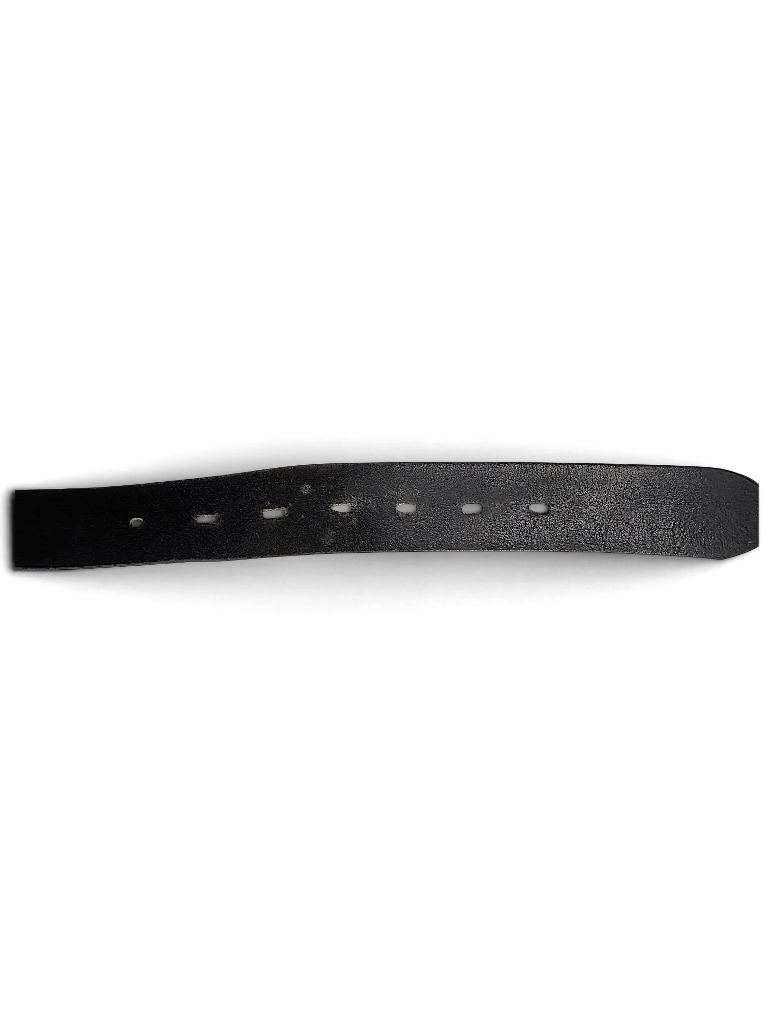 JAKE & IPI distressed black leather belt with visible grain and punched holes on a plain white background