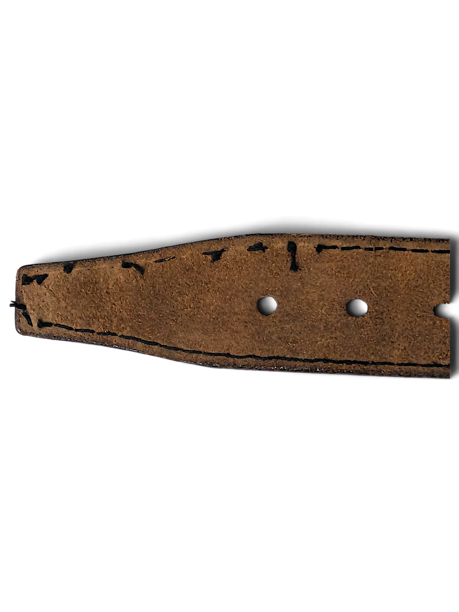 JAKE & IPI distressed black leather belt with visible contrast stitching and punched holes