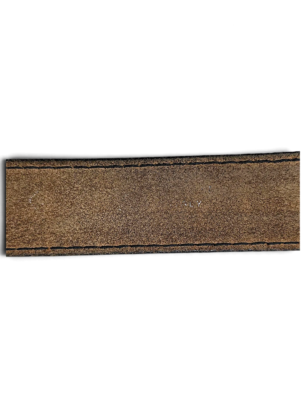 JAKE & IPI distressed black leather belt with visible Made in Italy stamp on the inner suede lining