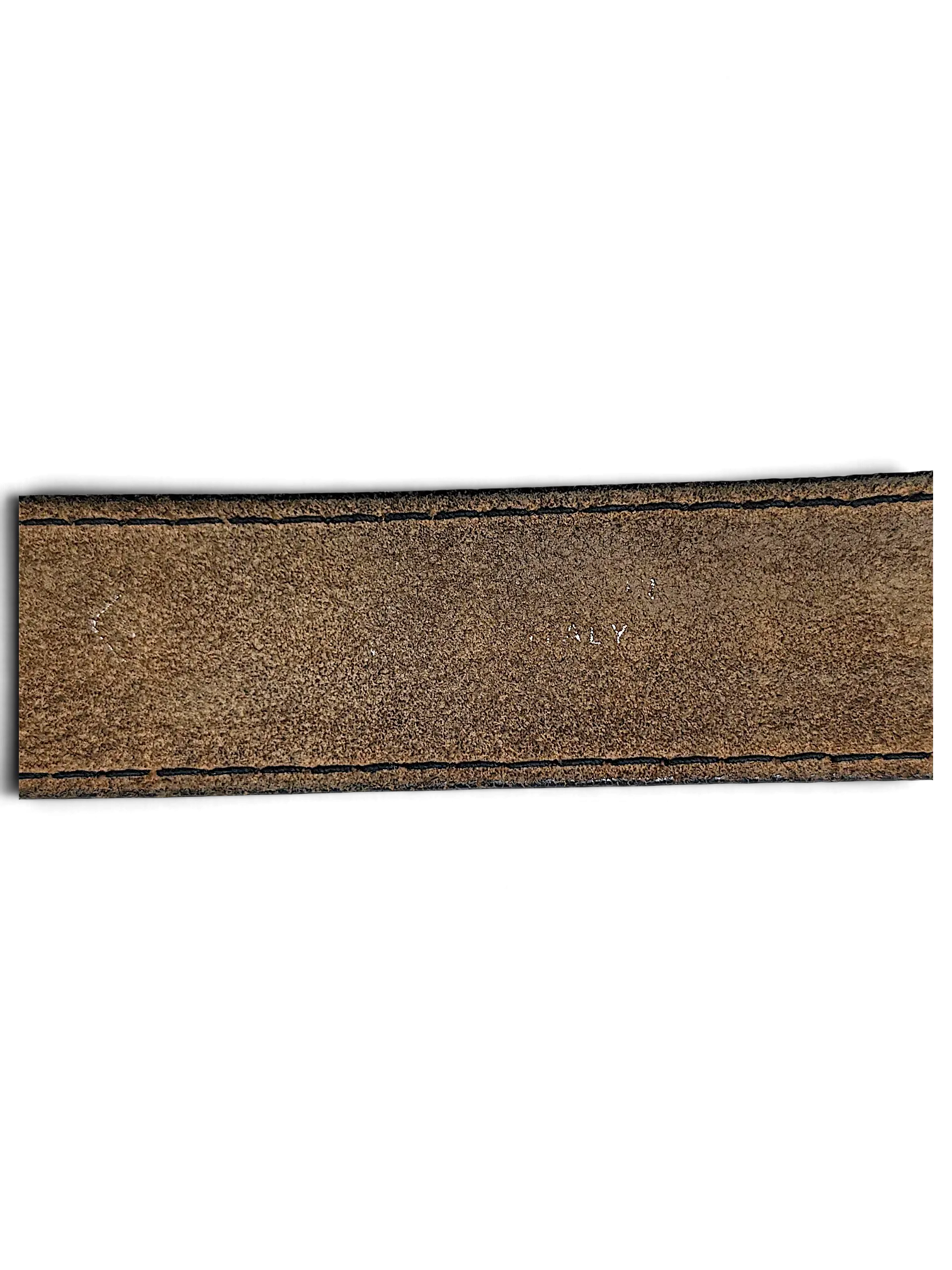 JAKE & IPI distressed black leather belt with visible Made in Italy stamp on the inner suede lining