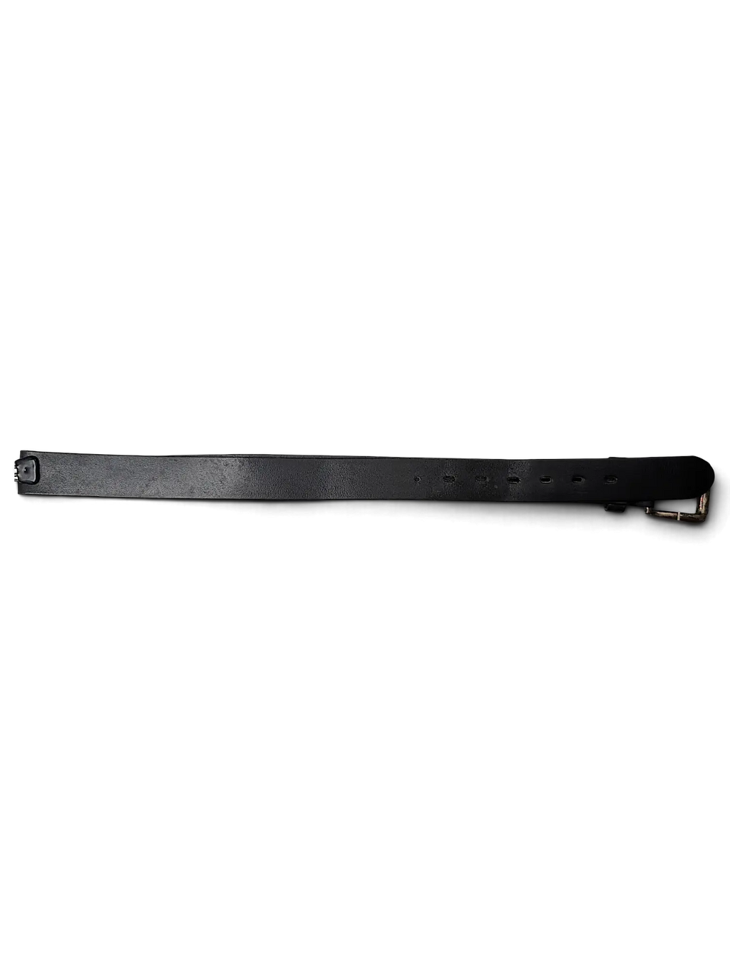 JAKE & IPI distressed black leather belt with a silver-tone metal buckle and attached brand tag
