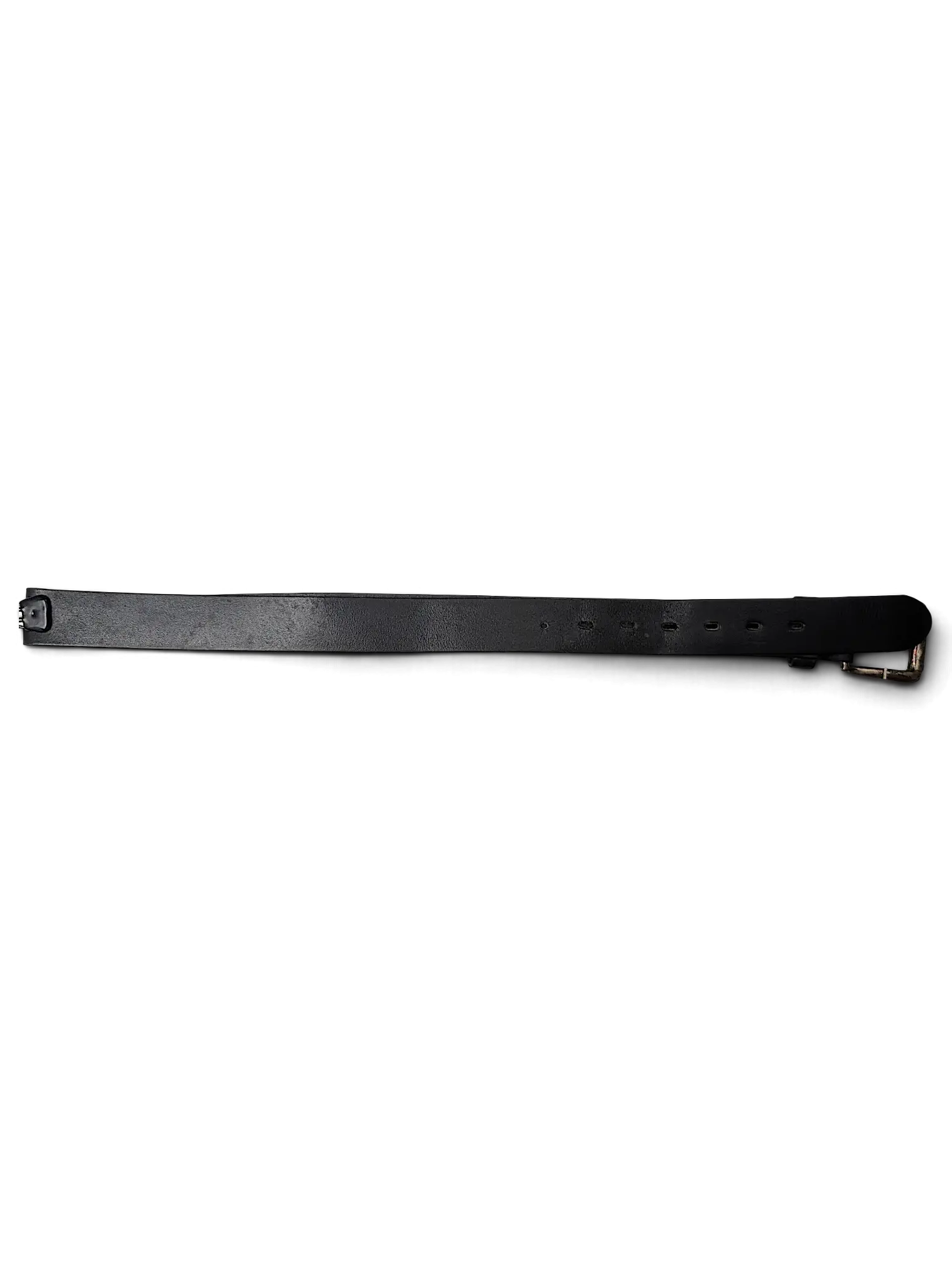 JAKE & IPI distressed black leather belt with a silver-tone metal buckle and attached brand tag