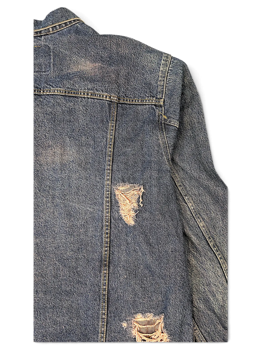 JAKE & IPI Levi Strauss Signature blue denim jacket with distressed ripped details on the back panel