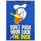JAKE & IPI blue hoodie featuring a Donald Duck graphic and the text Don't Push Your Luck With The Duck