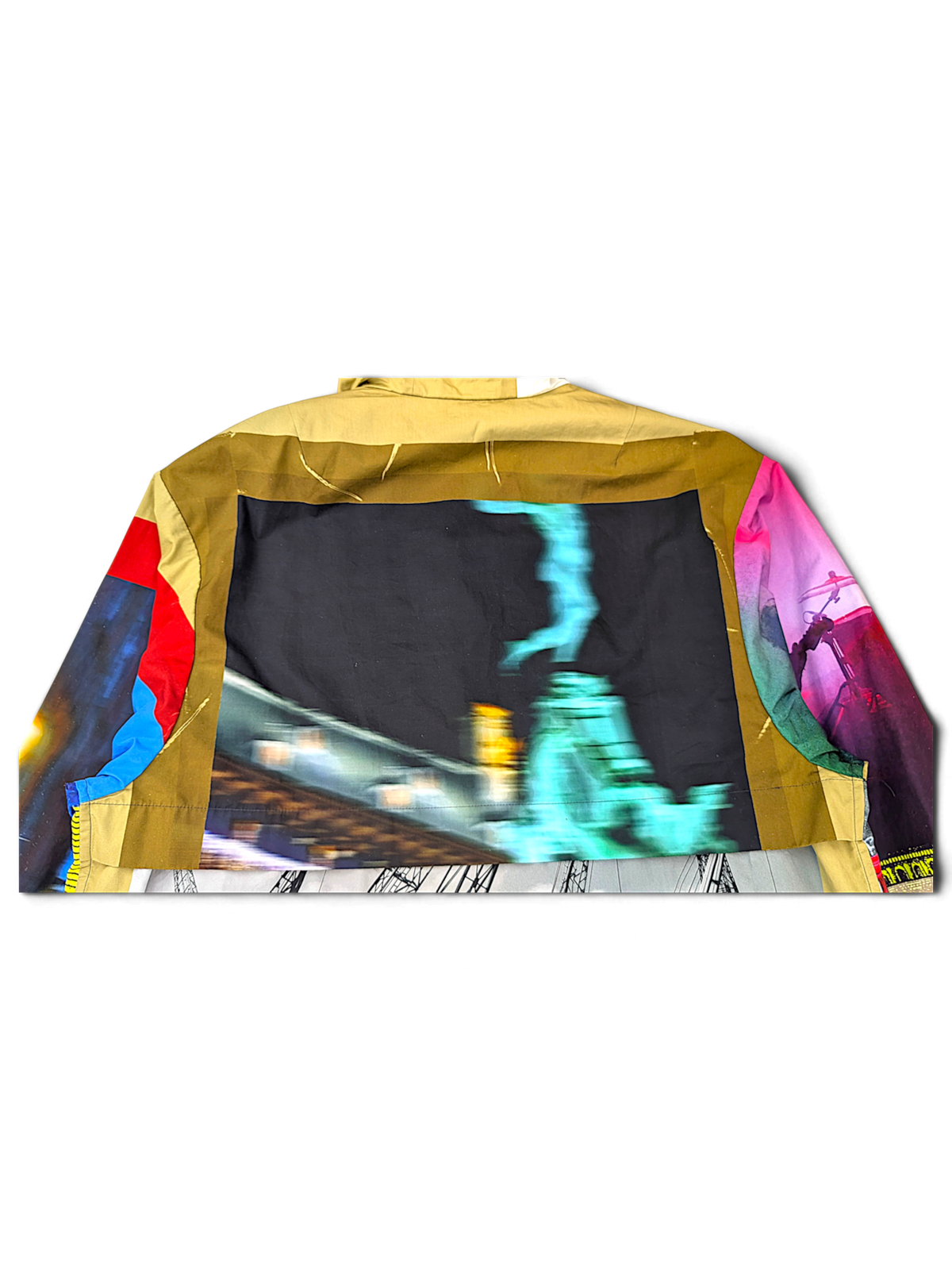 Dries Van Noten parka multicolour back print and brown panel detail