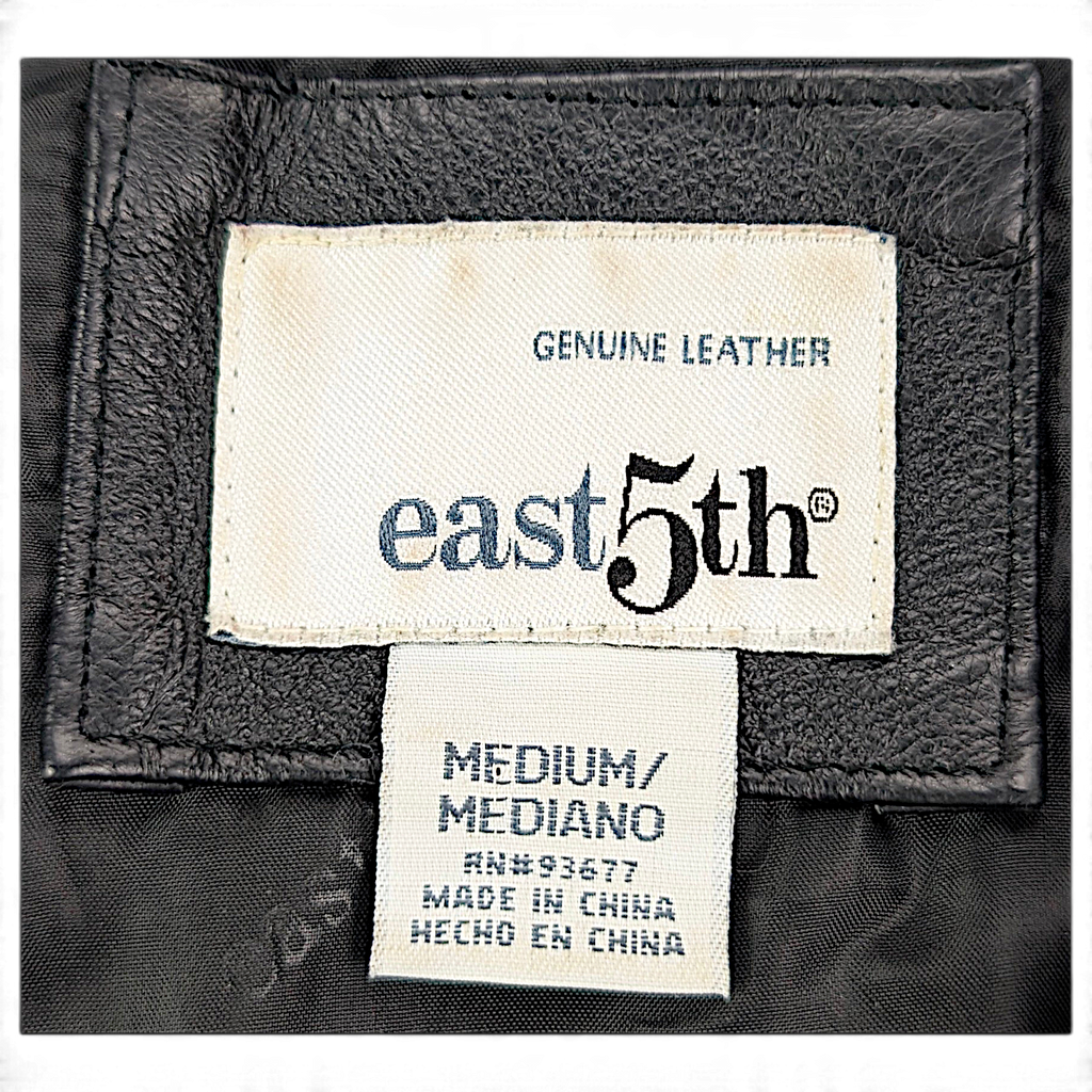 East 5th Black Genuine Leather Zip Jacket – M – brand and size label.