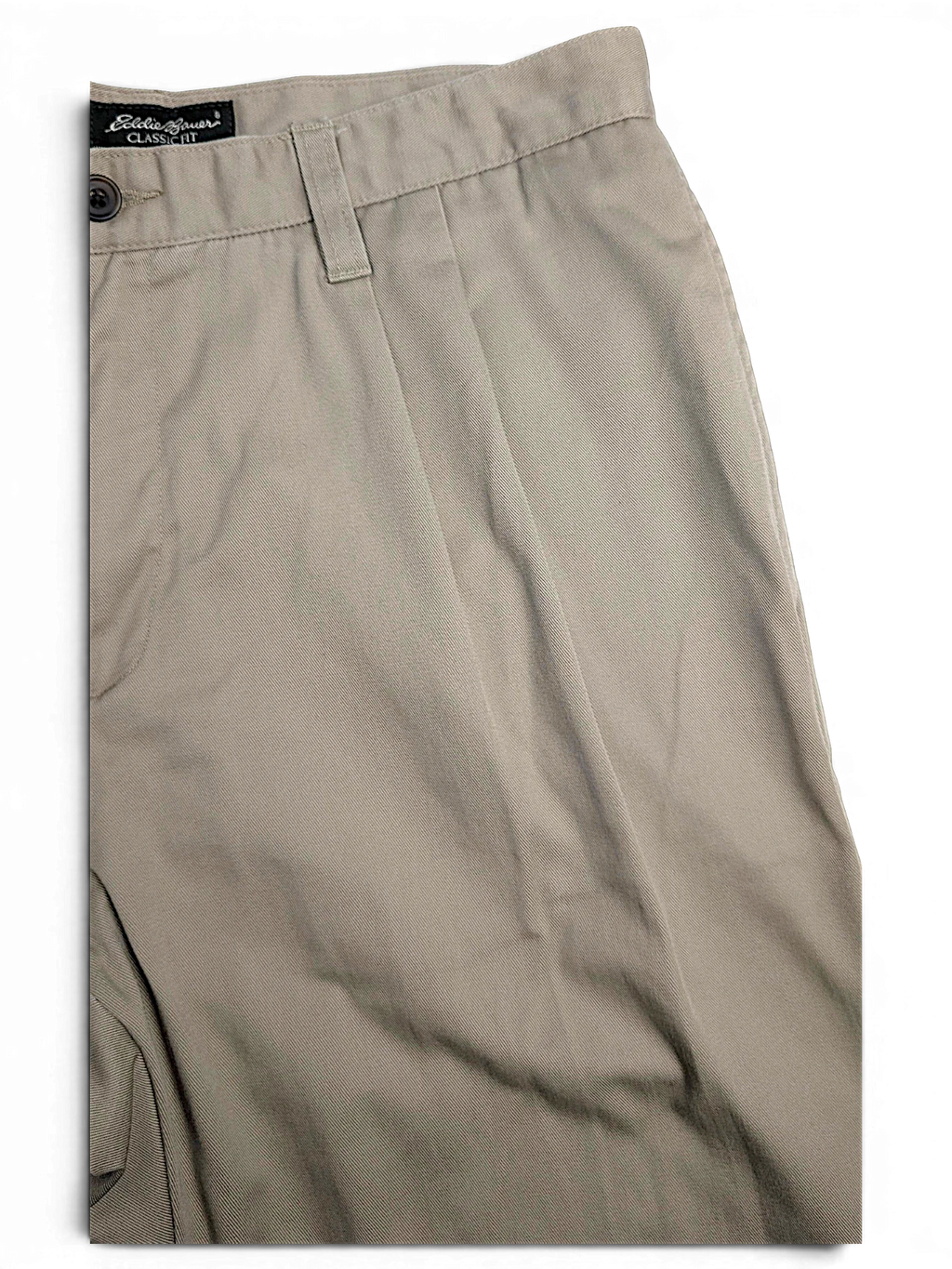 JAKE & IPI Eddie Bauer beige cotton classic fit pleated chinos with front button closure