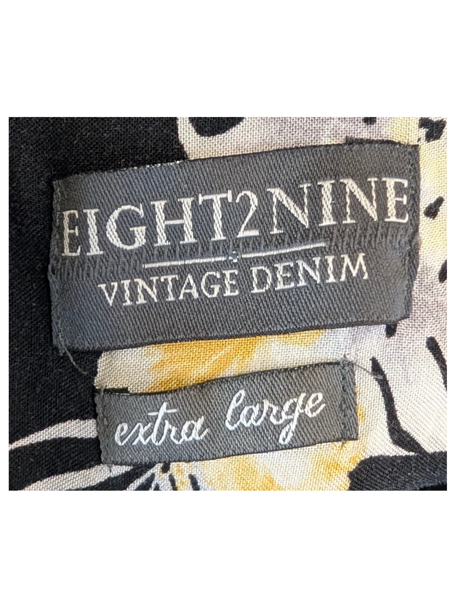JAKE & IPI Eight2Nine black Hawaiian shirt with white and yellow tropical leaf print and size tag