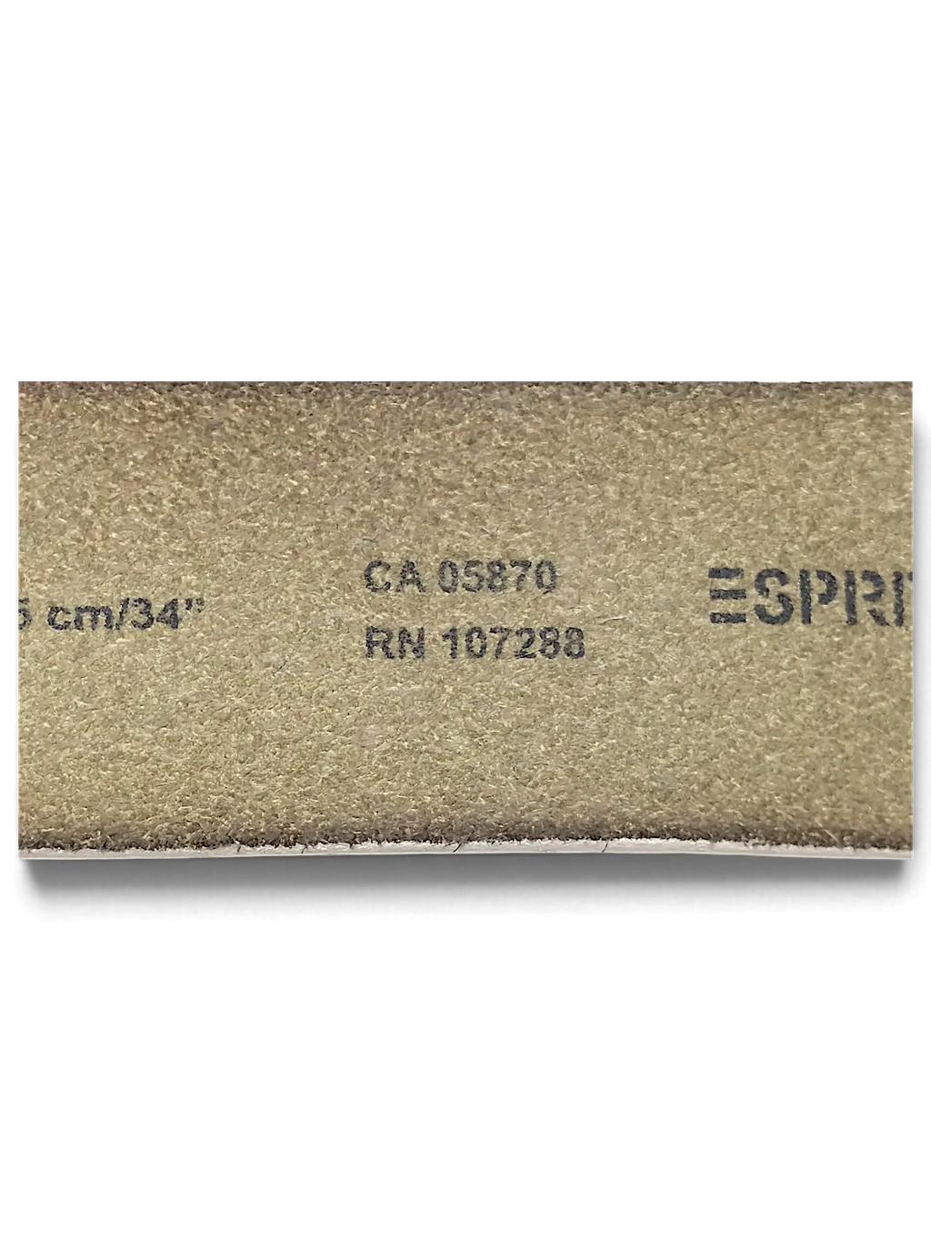JAKE & IPI Esprit white leather belt interior branding and size details