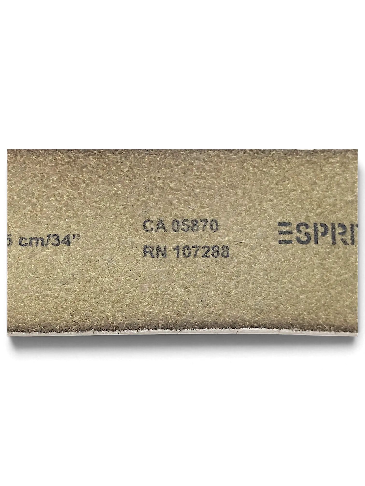 JAKE & IPI Esprit white leather belt interior branding and size details