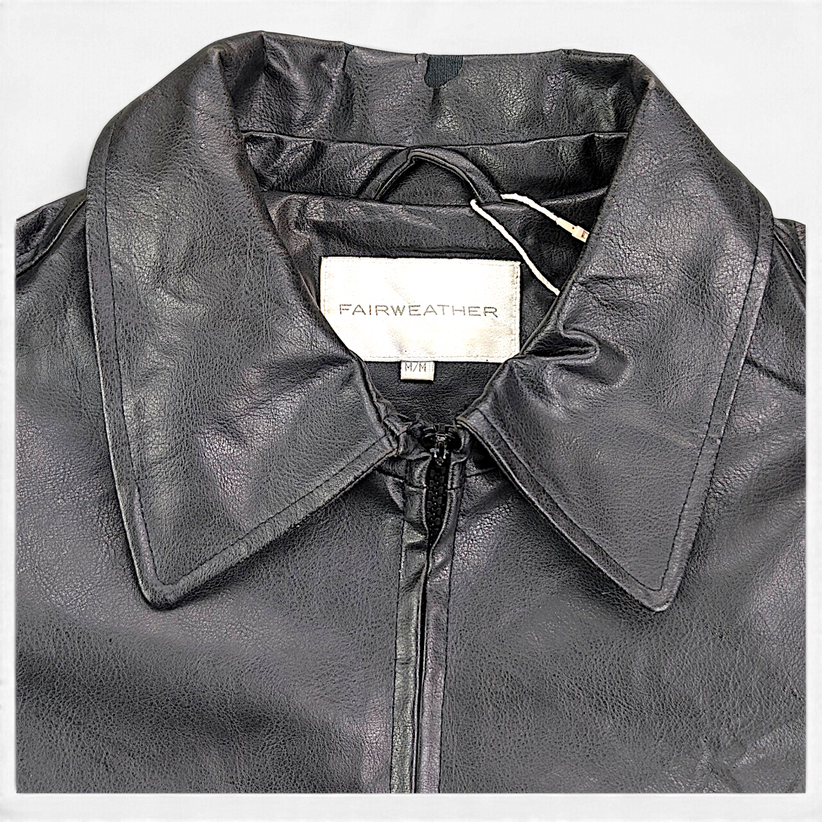 Fairweather Black Faux Leather Zip Jacket – M – collar and main zip.