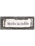 JAKE & IPI FatFace utility trousers fabric tag showing Made in India text on a dark olive green background