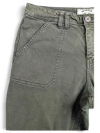 JAKE & IPI pre-owned FatFace olive green utility trousers featuring large patch pockets and branded button detail