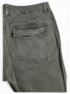 JAKE & IPI FatFace olive green utility trousers featuring a back patch pocket with a flap closure