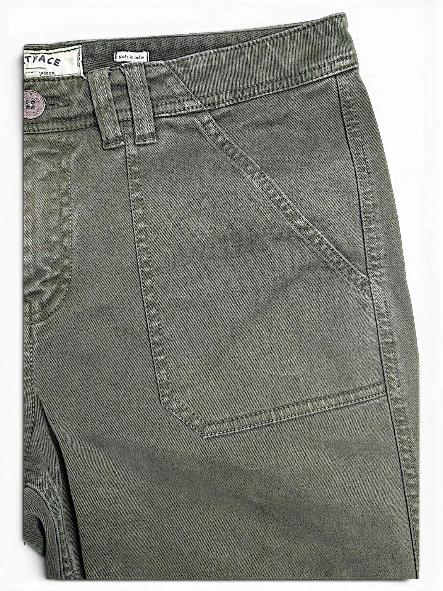 JAKE & IPI pre-owned FatFace olive green utility trousers with large front patch pockets and straight leg fit