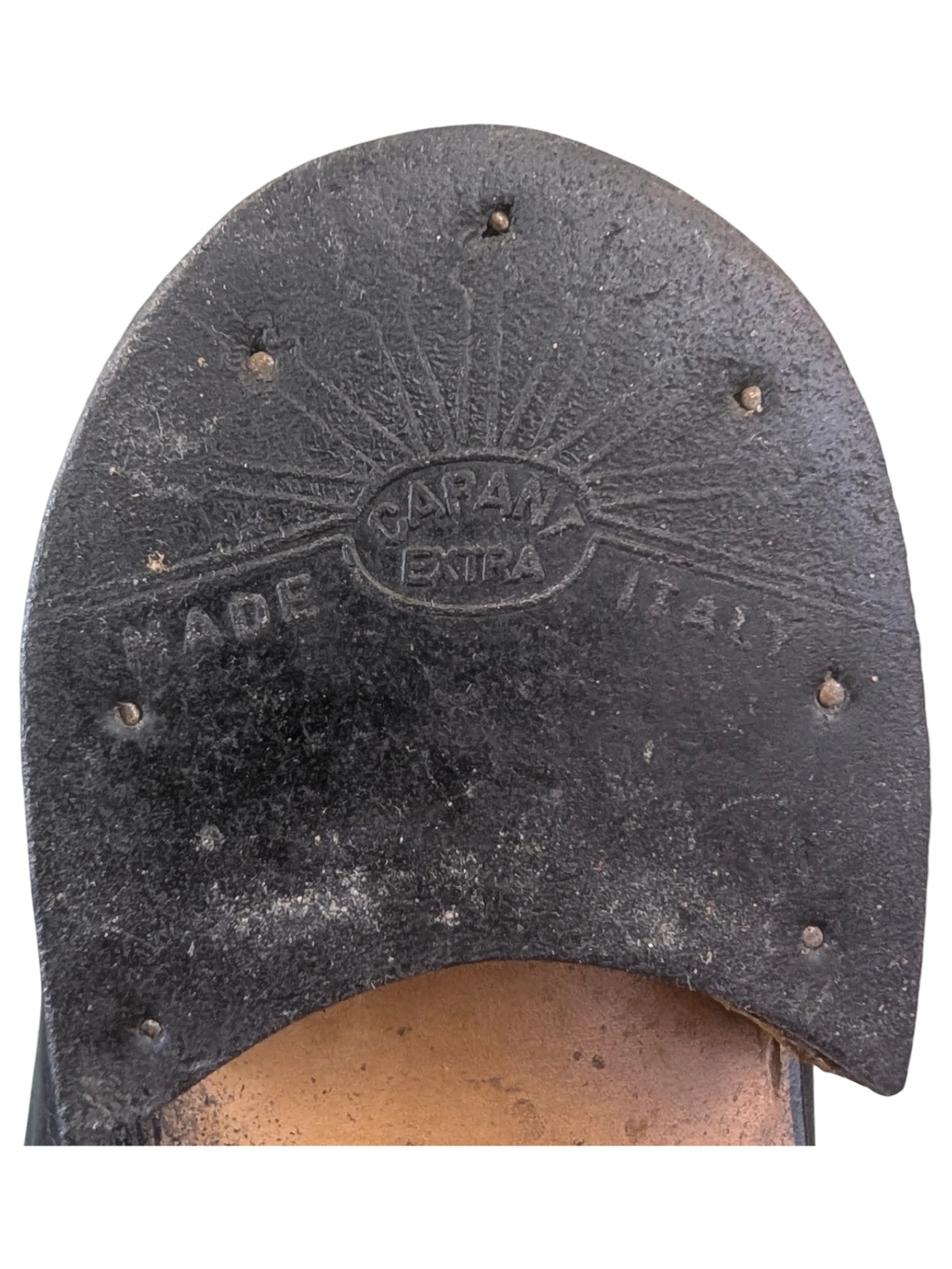 JAKE & IPI Fratelli Rossetti black leather loafer heel with Capana Extra Made in Italy stamp and visible wear