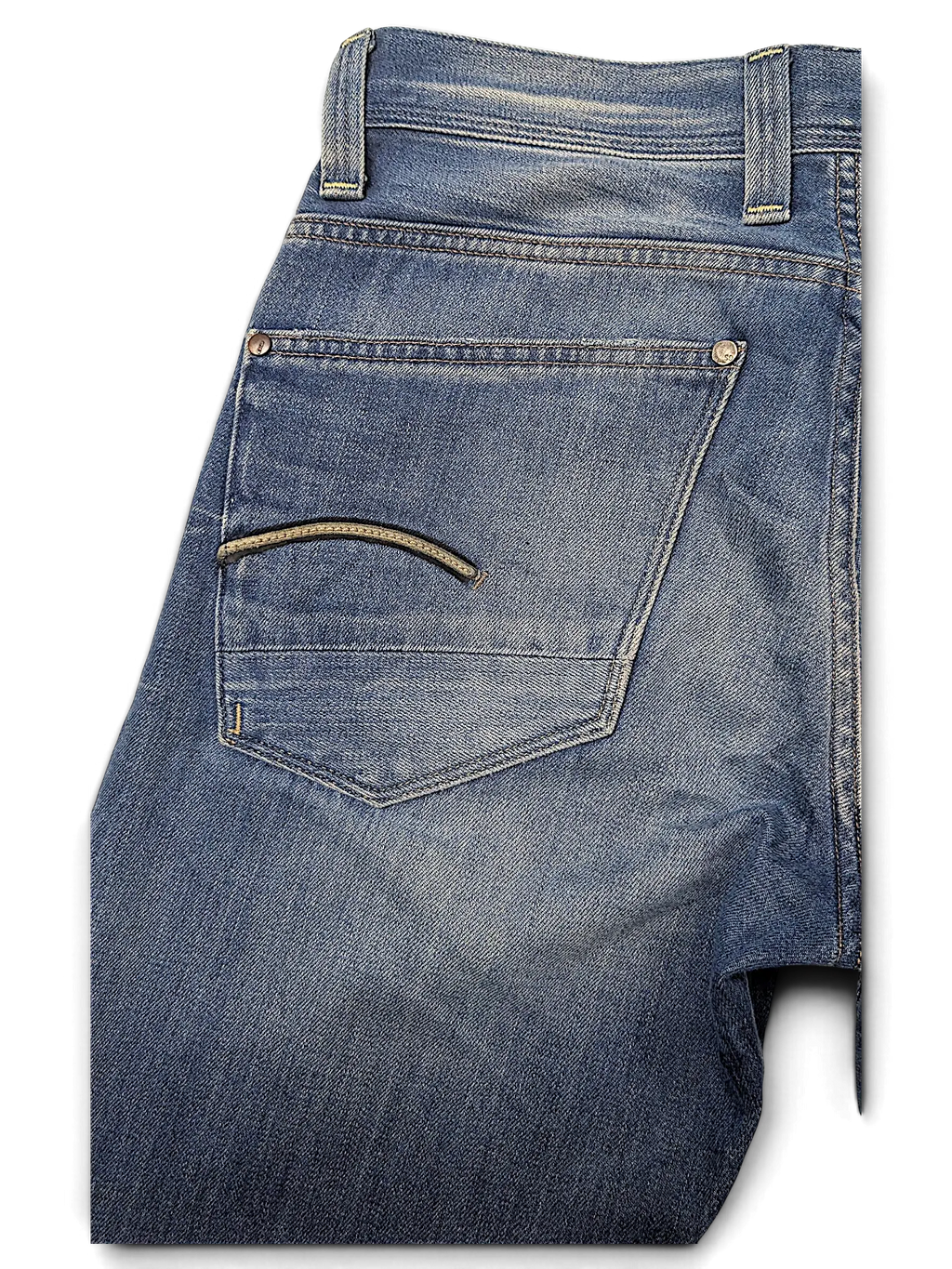 JAKE & IPI G-Star jeans featuring a classic blue denim wash with a signature stitched back pocket detail.
