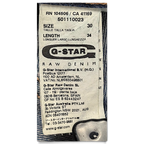 JAKE & IPI G-Star -farkkujen koon 30x34 lappu merkkitietoineen ja klassinen sininen denim